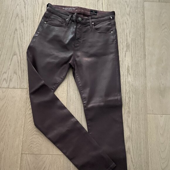 AG  Farrah  skinny jean for women features a leatherette-coated burgandy. 27 - Picture 1 of 4